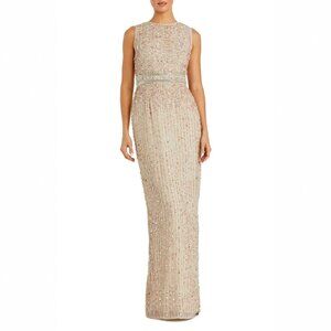 Sequined High Neck Sleeveless Column Gown